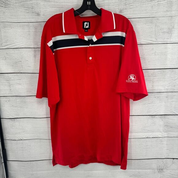 Footjoy Polo Shirt Men's Large Red Golf Rancho Murieta Logo‎ Striped Performance - Picture 1 of 9